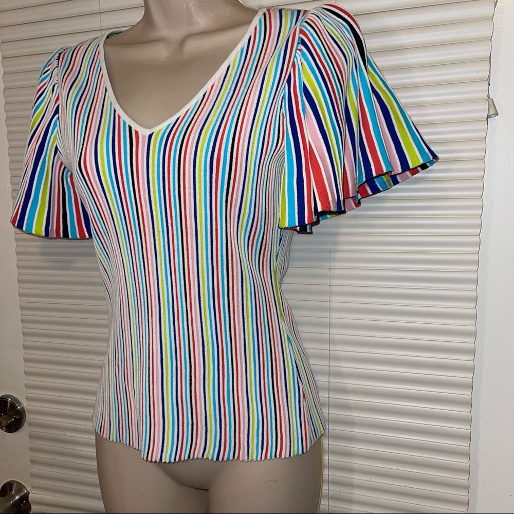 Milly Striped Flutter-Sleeve Rib- Knit Top - Picture 7 of 9
